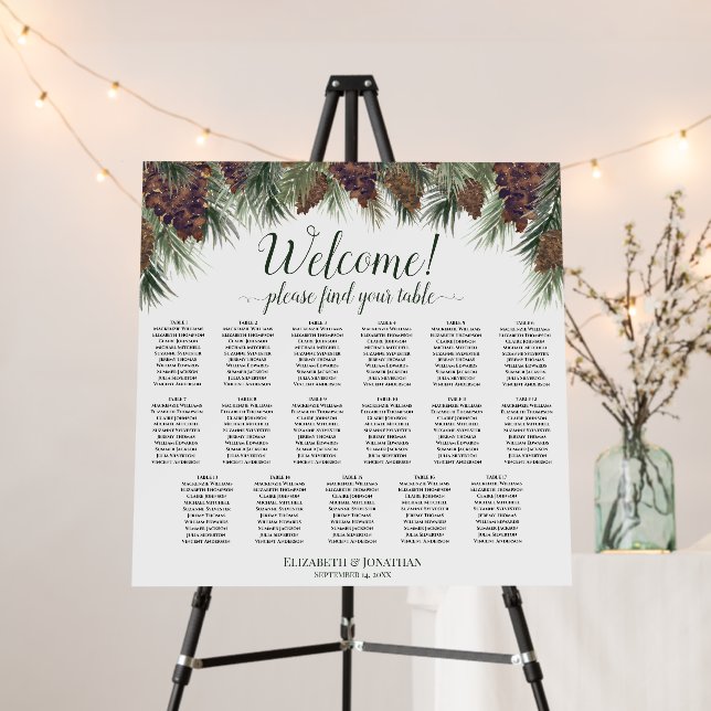 Rustic Watercolor Pinecones 17 Table Seating Chart Foam Board (In Situ (Stand))