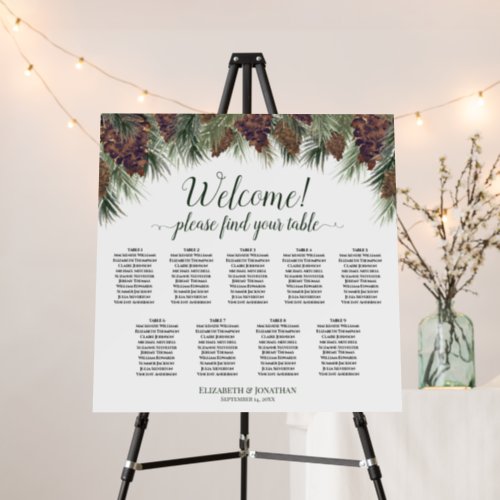 Rustic Watercolor Pinecones 9 Table Seating Chart Foam Board