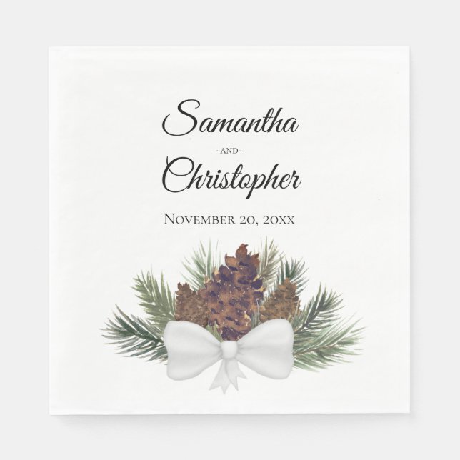 Rustic Watercolor Pinecones Elegant Wedding Napkins (Front)