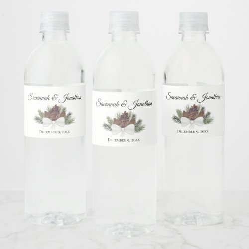 Rustic Watercolor Pinecones  Pine Boughs Wedding Water Bottle Label