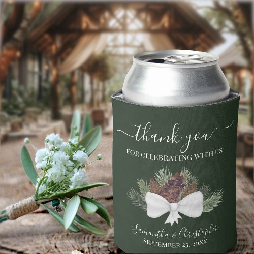 Rustic Watercolor Pinecones Wedding Thank You Can Cooler