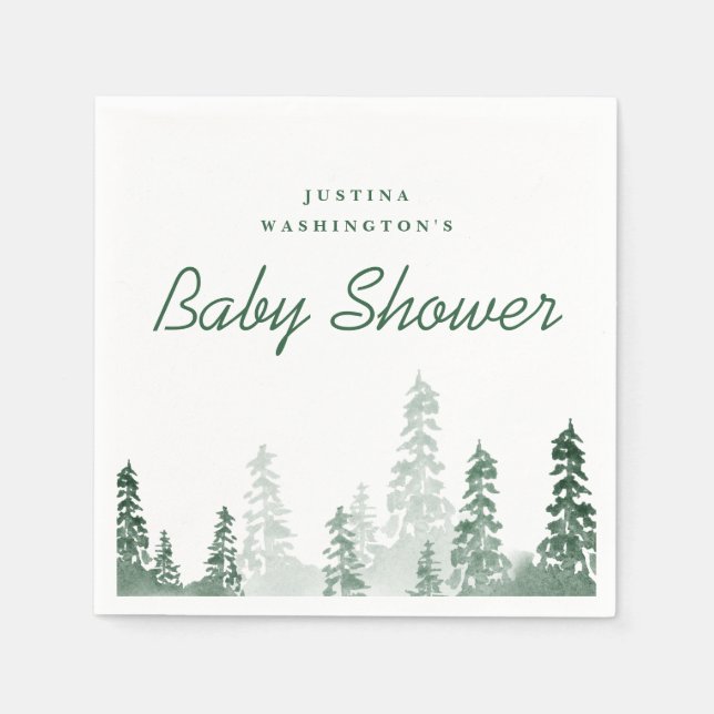 Rustic watercolor pines baby shower paper napkin (Front)