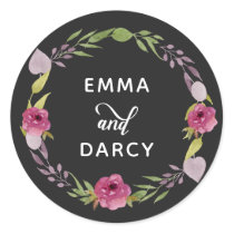 Rustic Watercolor Pink Floral Wedding Classic Round Sticker