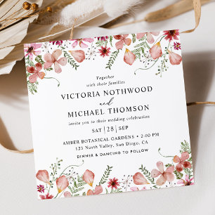 Rustic Watercolor Pink Floral Wedding Invitation