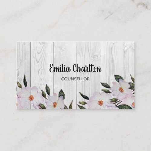 Rustic Watercolor Pink Roses Ballerina Floral Business Card