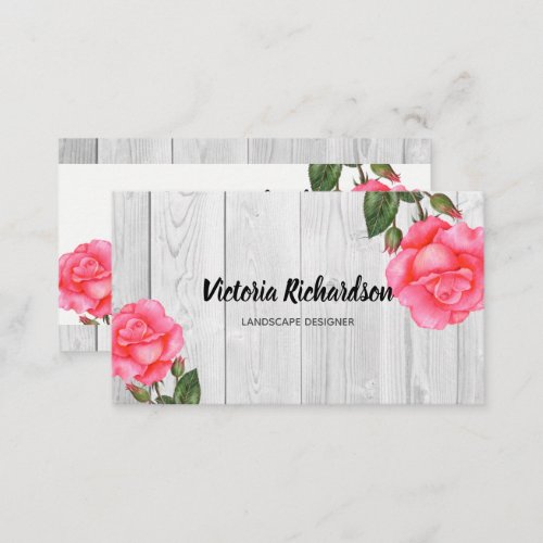 Rustic Watercolor Pink Roses Floral Art Business Card