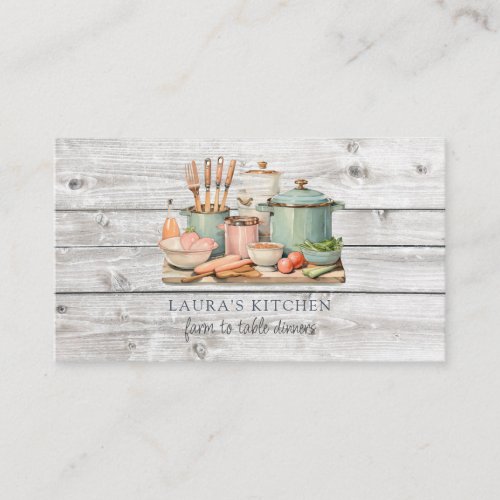 Rustic Watercolor Pots Pans Food Kitchenware Business Card