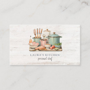 Rustic Watercolor Pots Pans Food Kitchenware Business Card