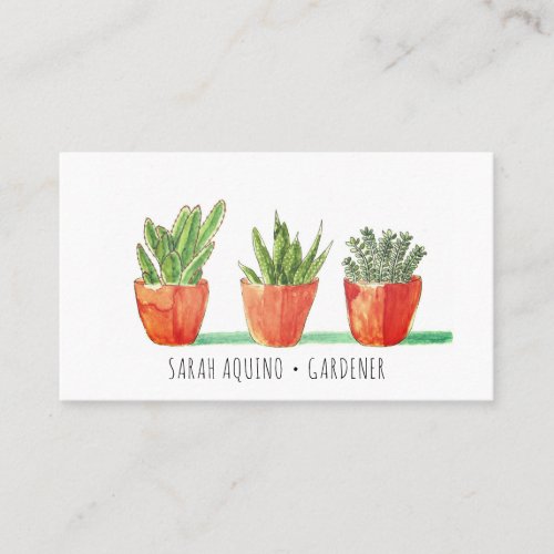 Rustic Watercolor Potted Plants Gardener Business  Business Card