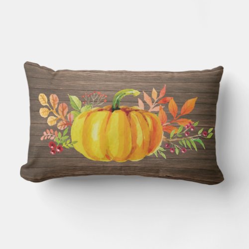 Rustic Watercolor Pumpkin Autumn Fall Lumbar Pillow