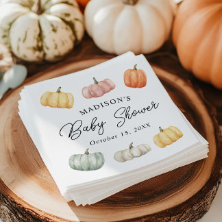 Rustic Watercolor Pumpkin Baby Shower Napkins