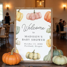Rustic Watercolor Pumpkin Baby Shower Welcome