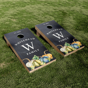Rustic Watercolor Pumpkin Chalkboard Fall Cornhole Set