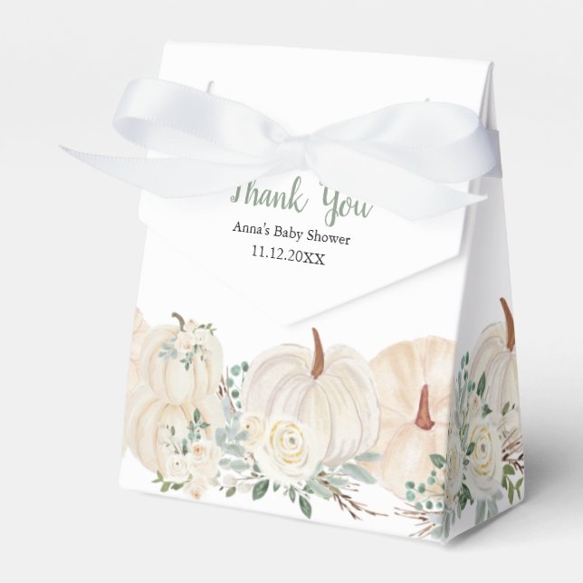 Rustic Watercolor Pumpkin Greenery Baby Shower Favor Boxes (Front Side)