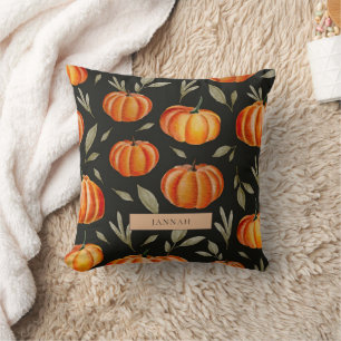Rustic Watercolor Pumpkin Harvest Autumn Pattern Throw Pillow