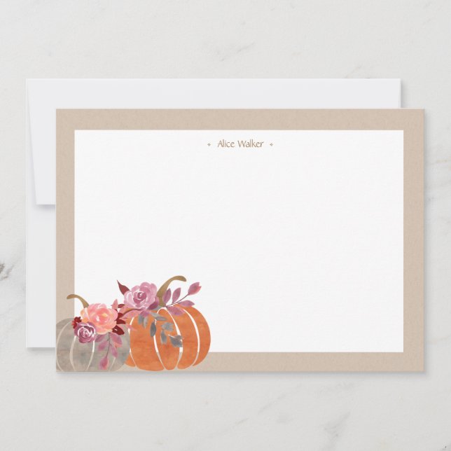 Rustic Watercolor Pumpkin Kraft Stationery Note Card (Front)