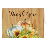 Rustic Watercolor Pumpkin Sunflower Thank You Card at Zazzle