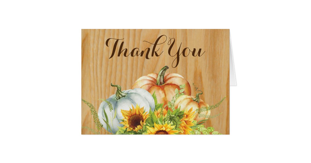 Rustic Watercolor pumpkin sunflower Thank You Card | Zazzle