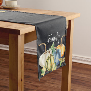 Rustic Watercolor Pumpkin Thanksgiving Dark Grey Short Table Runner