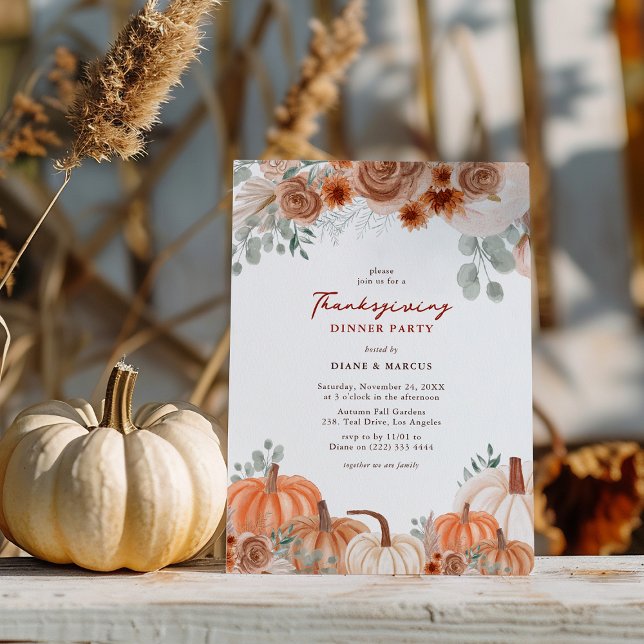 Rustic Watercolor Pumpkin Thanksgiving Dinner Invitation (Creator Uploaded)