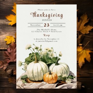 Rustic Watercolor Pumpkin Thanksgiving Dinner 