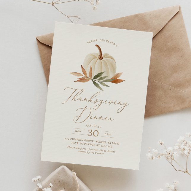 Rustic Watercolor Pumpkin Thanksgiving Dinner Invitation (Creator Uploaded)