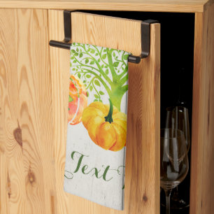 Rustic Watercolor Pumpkin Thanksgiving Kitchen Towel