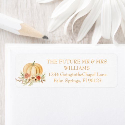 Rustic Watercolor Pumpkin Wedding Return Address L Label