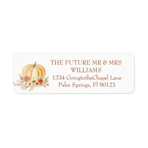 Rustic Watercolor Pumpkin Wedding Return Address Label