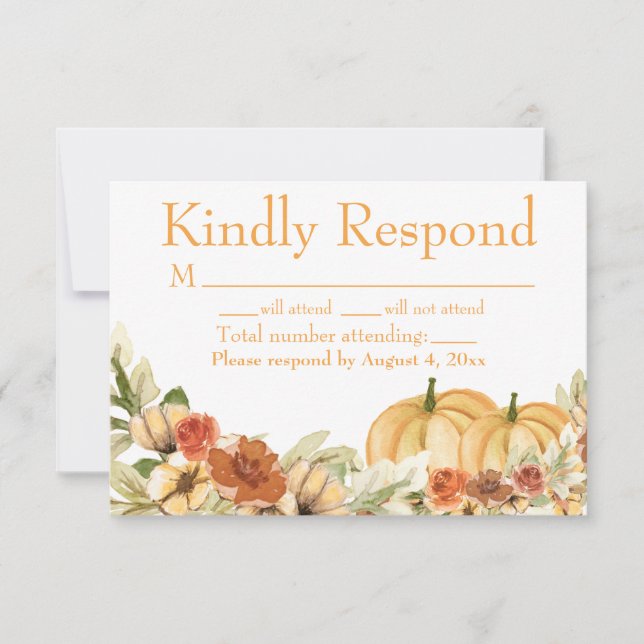 Rustic Watercolor Pumpkin Wedding RSVP Card (Front)