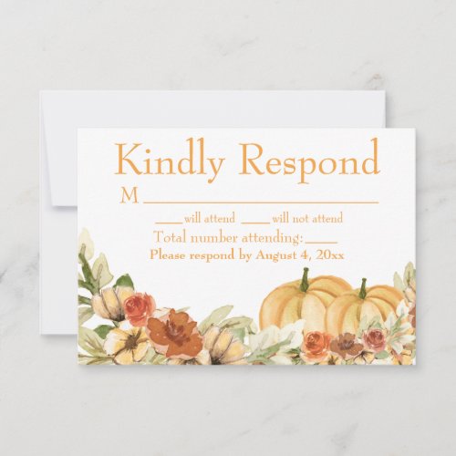 Rustic Watercolor Pumpkin Wedding RSVP Card