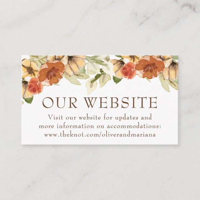 Rustic Watercolor Pumpkin Wedding Website Enclosure Card (Front)