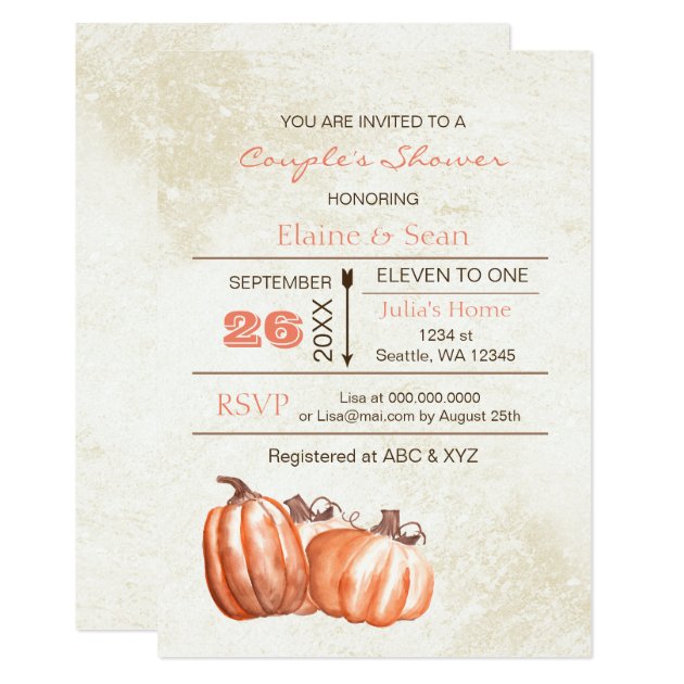 Rustic Watercolor Pumpkins Fall Bridal Shower Invitation