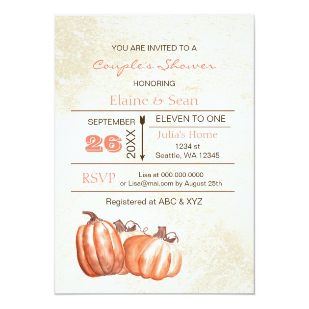 Rustic Watercolor Pumpkins Fall Bridal Shower Invitation