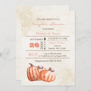 Rustic watercolor pumpkins Fall Bridal Shower Invitation