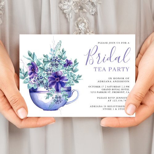 Rustic Watercolor Purple Anemones Bridal Tea Party Invitation