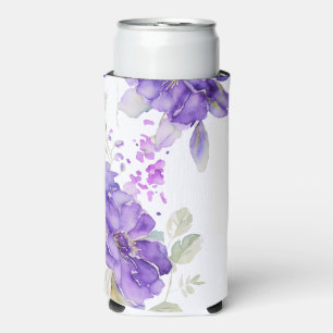 Rustic Watercolor Purple Floral Wedding Seltzer Can Cooler