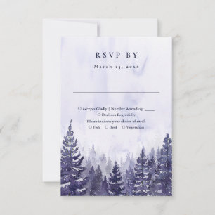 Rustic Watercolor Purple Pine Tree Forest Wedding RSVP Card