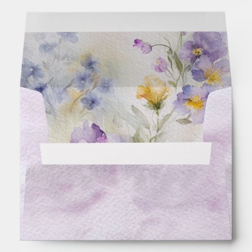 Rustic Watercolor Purple  Yellow Flowers Envelope