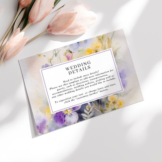 Rustic Watercolor Purple & Yellow Wedding Details Enclosure Card (Creator Uploaded)