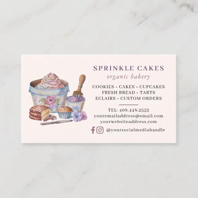 Rustic Watercolor QR Code Bakery Business Card Zazzle
