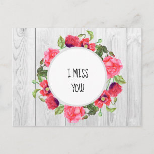 Rustic Watercolor Red and Pink Flowers Wreath Postcard