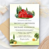 Rustic Watercolor Red Barn Rural Farm Wedding