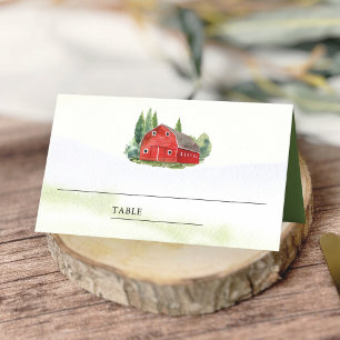 Rustic Watercolor Red Barn Rural Farm Wedding Place Card