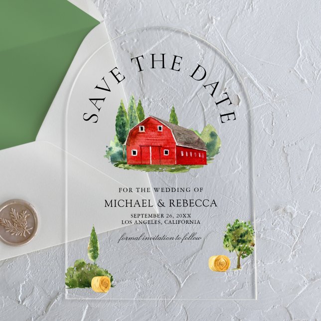 Rustic Watercolor Red Barn Wedding Save the Date (Creator Uploaded)