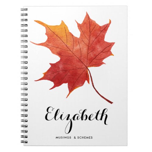Rustic Watercolor Red Maple Autumn Leaf  Notebook