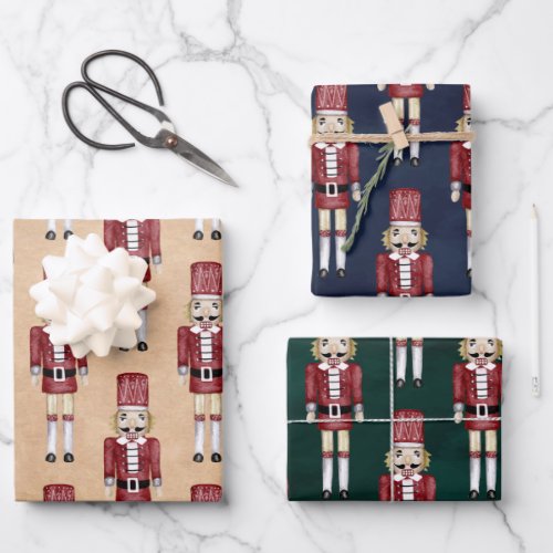 Rustic Watercolor Red Nutcracker Pattern Christmas Wrapping Paper Sheets