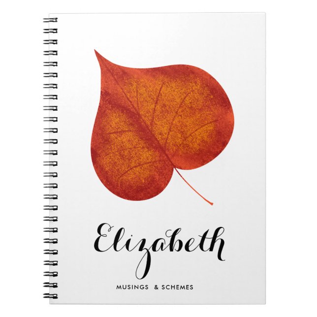 Rustic Watercolor Red Orange Autumn Leaf  Notebook (Front)
