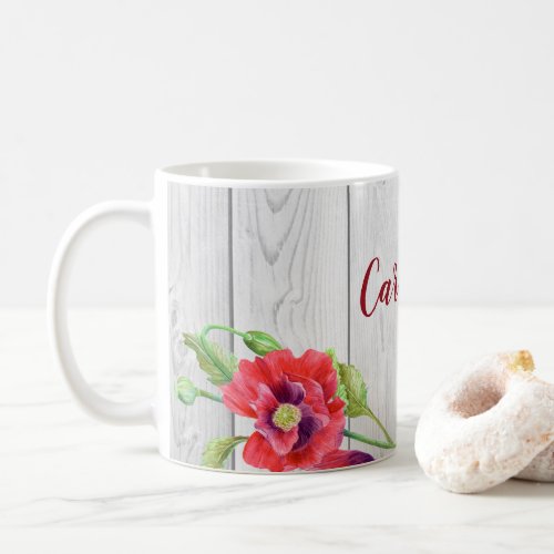 Rustic Watercolor Red Poppies Floral Illustration Coffee Mug