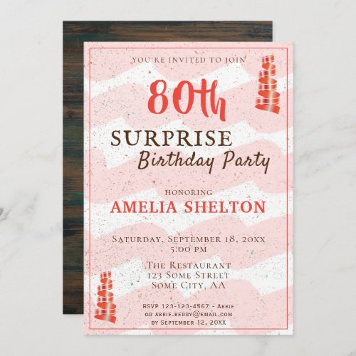 Rustic Watercolor Red Ribbon 80th Birthday Party  Invitation